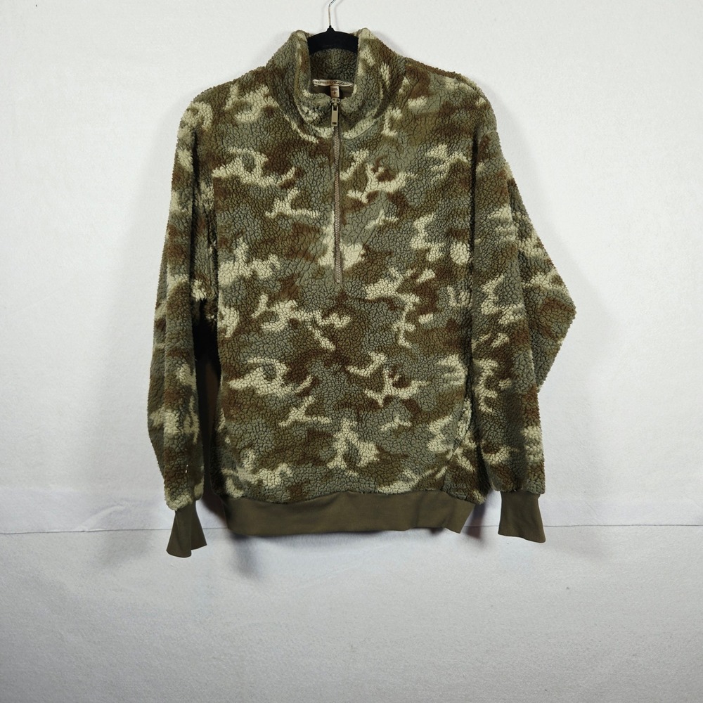 Express One Eleven Camo Sherpa Quarter Zip Pullover Size S Green Camouflage